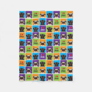 I Love Pugs Fleece Throw Blanket