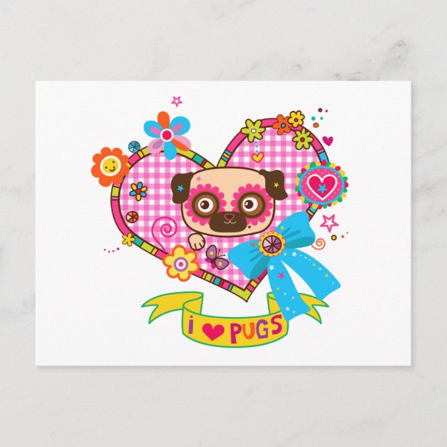 I Love Pugs! Postcard (Front)