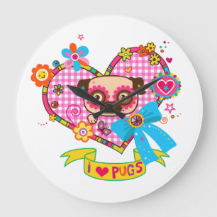 I Love Pugs! Wall Clock