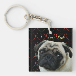 I Love Pugs with Hearts Key Ring