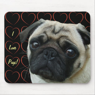 I Love Pugs with Hearts Mouse Mat