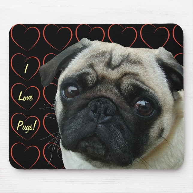 I Love Pugs with Hearts Mouse Mat (Front)
