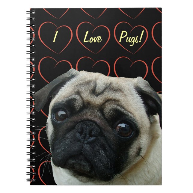 I Love Pugs with Hearts Notebook (Front)