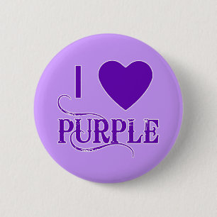 I Love Purple with Purple Heart 6 Cm Round Badge