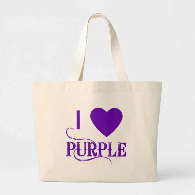 I Love Purple with Purple Heart Large Tote Bag (Front)