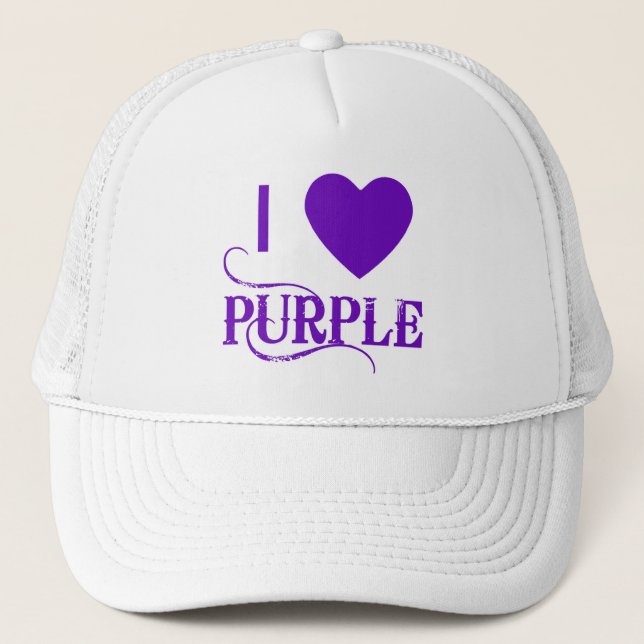 I Love Purple with Purple Heart Trucker Hat (Front)