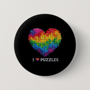 I Love Puzzles Jigsaw Puzzle Heart Rainbow For Men 6 Cm Round Badge