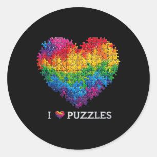 I Love Puzzles Jigsaw Puzzle Heart Rainbow For Men Classic Round Sticker
