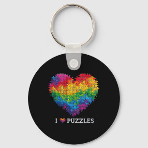 I Love Puzzles Jigsaw Puzzle Heart Rainbow For Men Key Ring