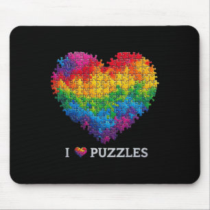 I Love Puzzles Jigsaw Puzzle Heart Rainbow For Men Mouse Mat