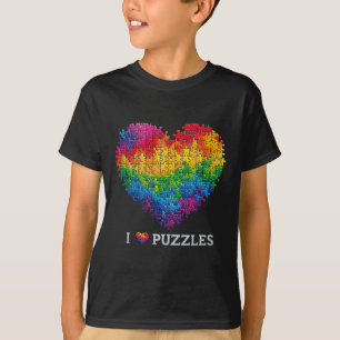 I Love Puzzles Jigsaw Puzzle Heart Rainbow For Men T-Shirt