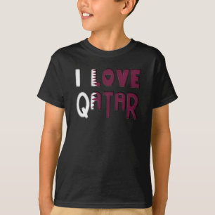 I Love Qatar Flag Colours Heart Typography T-Shirt