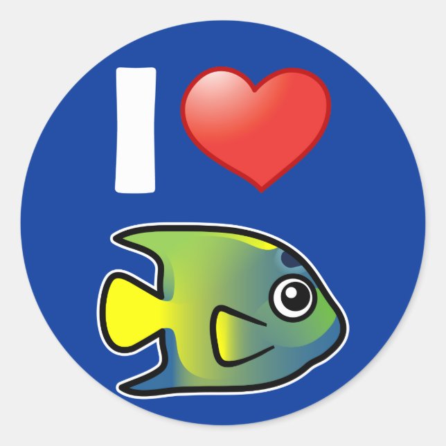 I Love Queen Angelfish Classic Round Sticker (Front)
