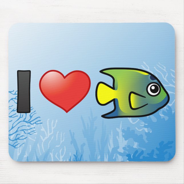I Love Queen Angelfish Mouse Mat (Front)