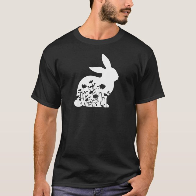 I Love Rabbits And Wildflowers Easter Rabbit Flora T-Shirt (Front)