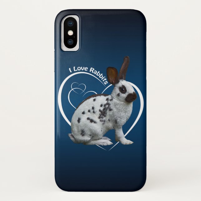 I Love Rabbits iPhone X Case (Blue/Black) (Back)