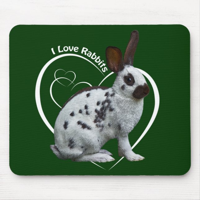 I Love Rabbits Mousemat (Dark Green) (Front)