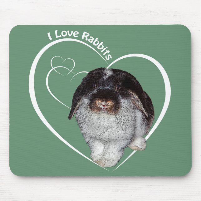 I Love Rabbits Mousemat (Green) (Front)