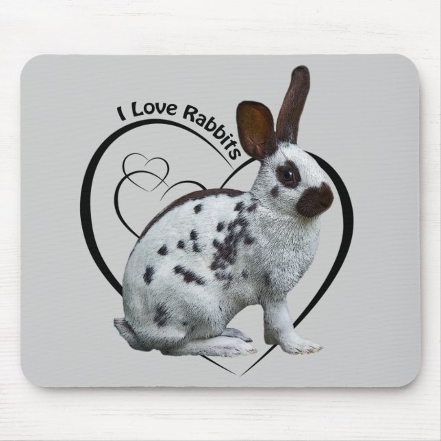 I Love Rabbits Mousemat (Light Grey) (Front)