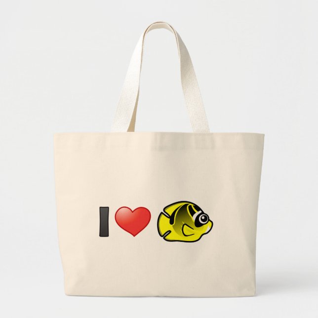 I Love Racoon Butterflyfish Large Tote Bag (Front)