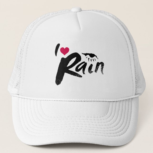 I Love Rain Trucker Hat (Front)