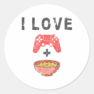 I Love Ramen And Gaming Funny Retro Noodles Gamer Classic Round Sticker