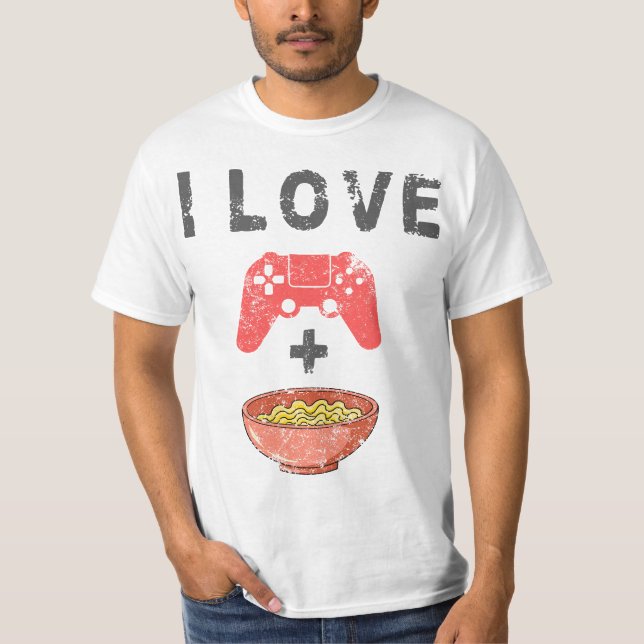 I Love Ramen And Gaming Funny Retro Noodles Gamer  T-Shirt (Front)