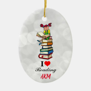 I Love Reading Books Monogrammed Ceramic Tree Decoration