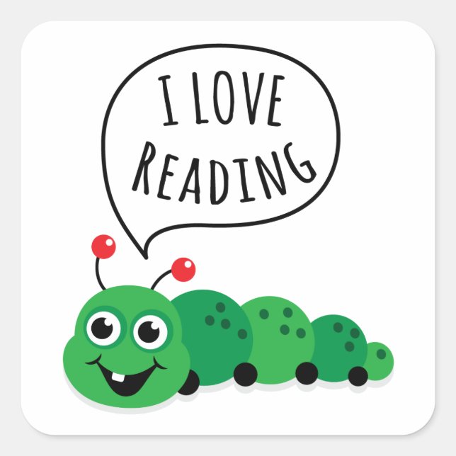 I love reading bookworm square sticker (Front)