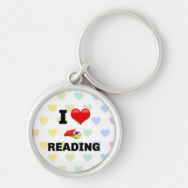 I Love Reading, colorful design   Keychain (Front)
