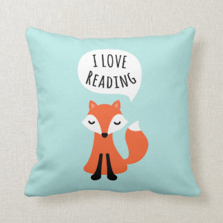 I love reading cute cartoon fox on blue background cushion