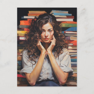 I love reading, portrait of a lady, Bookish Postcard