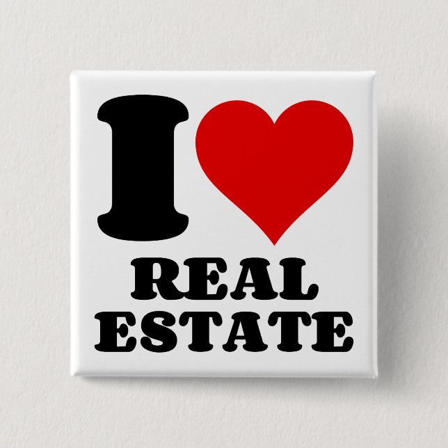 I LOVE REAL ESTATE 15 CM SQUARE BADGE (Front)