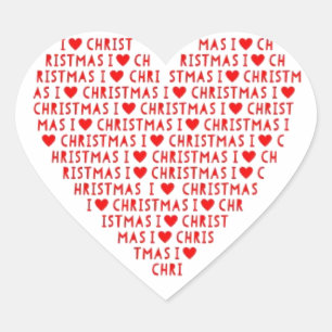 I Love Red Heart Shape Christmas Christ Holiday Heart Sticker