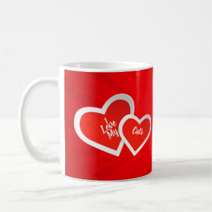 “I Love” Red & White, Cute Hearts .. Personalised Coffee Mug
