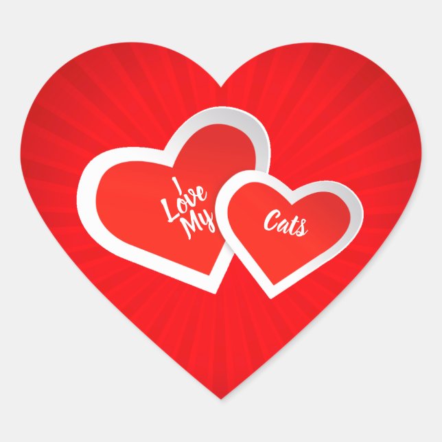 “I Love” Red & White, Cute Hearts .. Personalised Heart Sticker (Front)