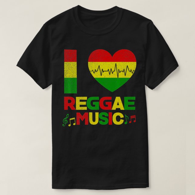 I Love Reggae Music  Music Notes Reggae Heartbeat  T-Shirt (Design Front)