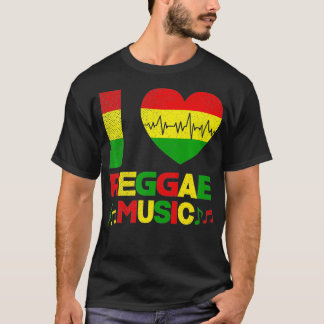 I Love Reggae Music  Music Notes Reggae Heartbeat  T-Shirt