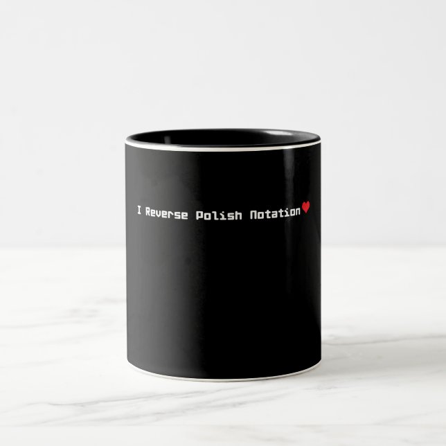 I Love Reverse Polish Notation Two-Tone Coffee Mug (Center)