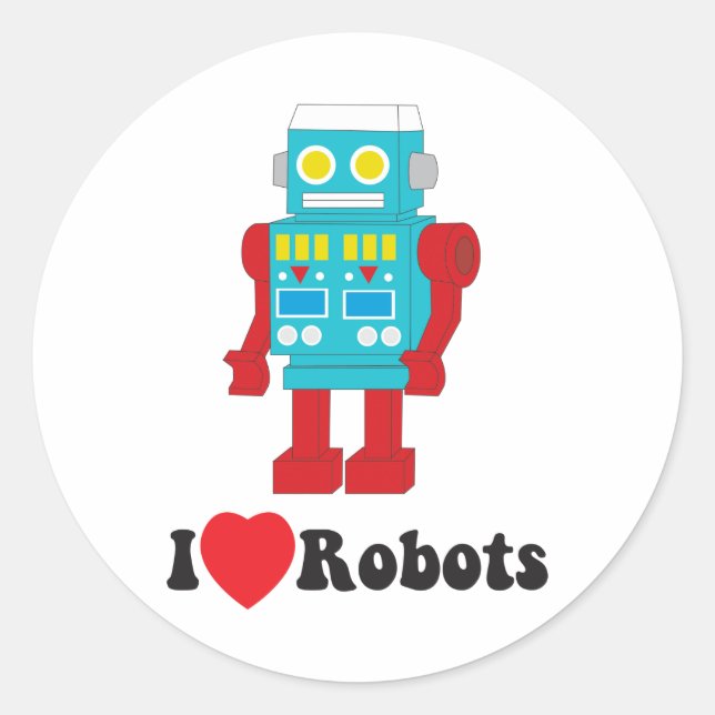 I Love Robots! Classic Round Sticker (Front)