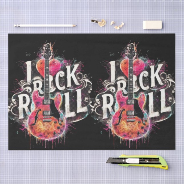 I Love Rock N Roll Electric Guitar Decoupage Tissue Paper (Craft)