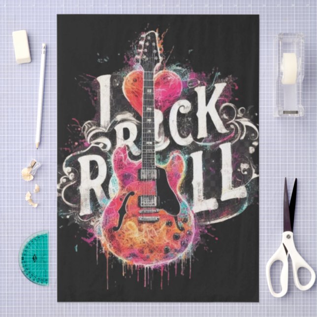 I Love Rock N Roll Electric Guitar Decoupage Tissue Paper (Craft)