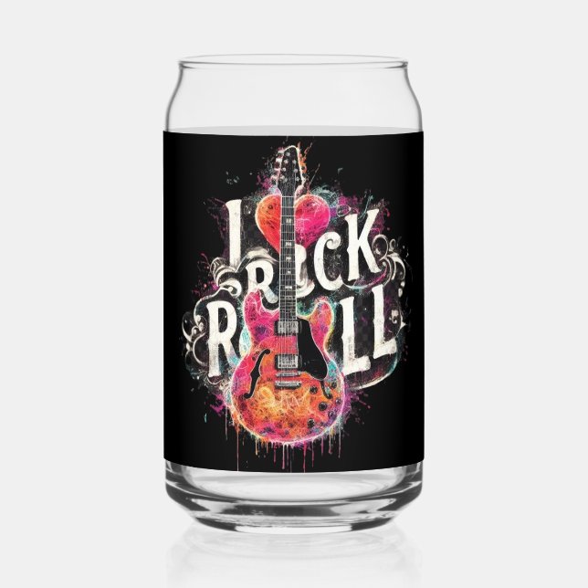 I Love Rock N Roll Electric Guitar Painting Can Glass (Front)