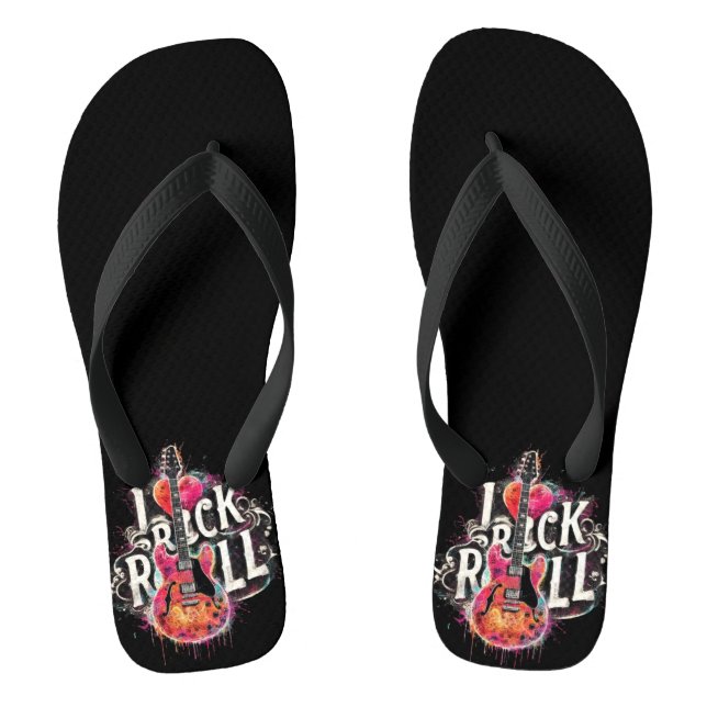 I Love Rock N Roll Electric Guitar Painting  Flip Flops (Footbed)