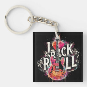 I Love Rock N Roll Electric Guitar Painting Key Ring
