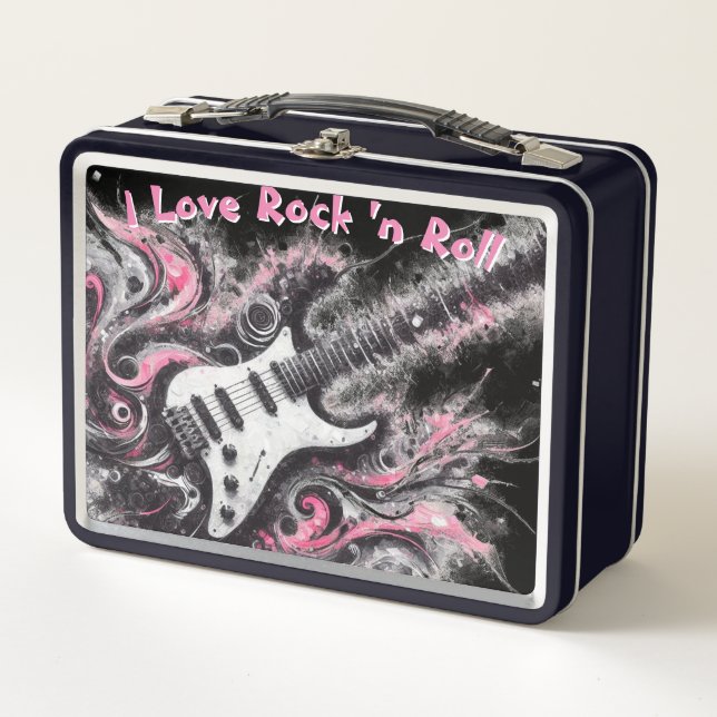 I Love Rock N Roll Electric Guitar Painting Metal Lunch Box (Front)