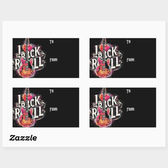 I Love Rock N Roll Electric Guitar Painting Rectangular Sticker (Sheet)