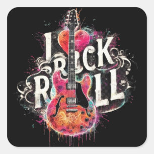 I Love Rock N Roll Electric Guitar Painting Square Sticker