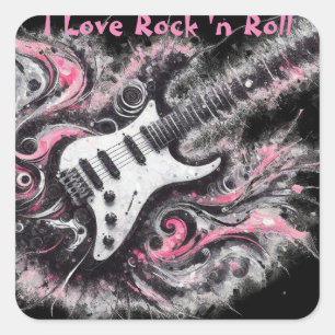 I Love Rock N Roll Electric Guitar Painting Square Sticker