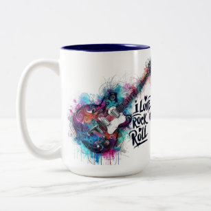 I Love Rock N Roll Electric Guitar Painting Two-Tone Coffee Mug